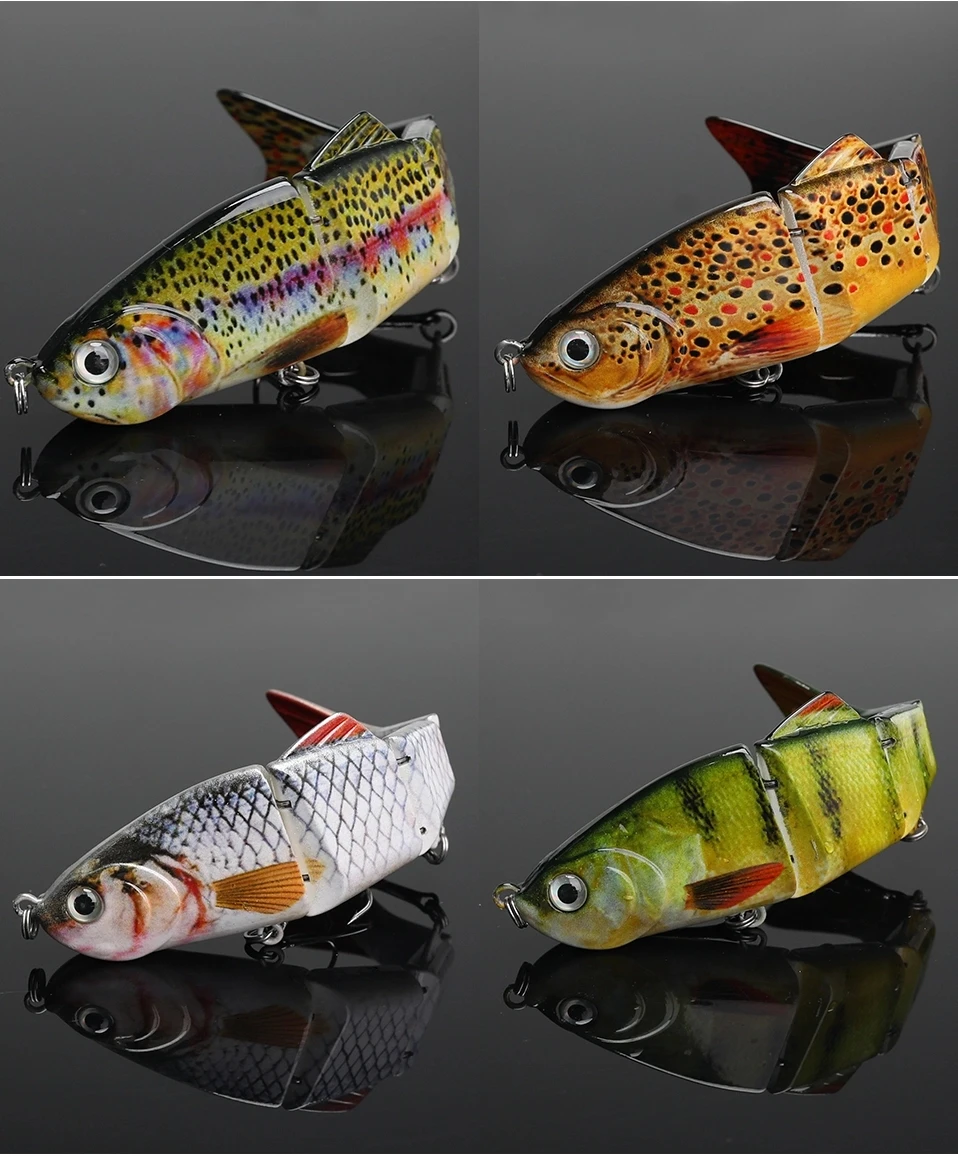 Vivid Swimming Action 2 Treble Hooks Multi Jointed Hard Plastic Fishing