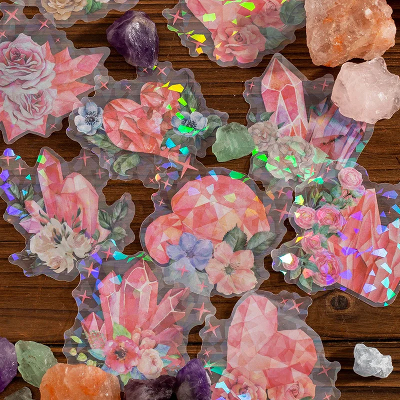 

20pieces/pack Pet Stickers Season Retro Laser Flower Journal Decorative Source Material Stickers 6Models