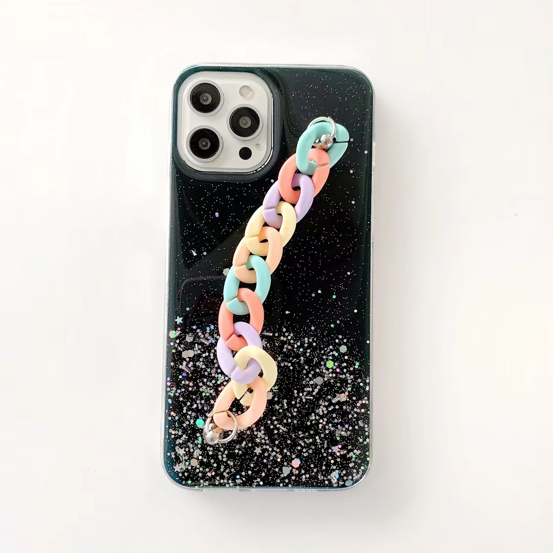 

Rainbow Bracelet Wrist Chain Phone Case for iPhone 11 12 Pro Max X XS XR 7 8 Plus SE2020 Gradient Glitter Cover Funda