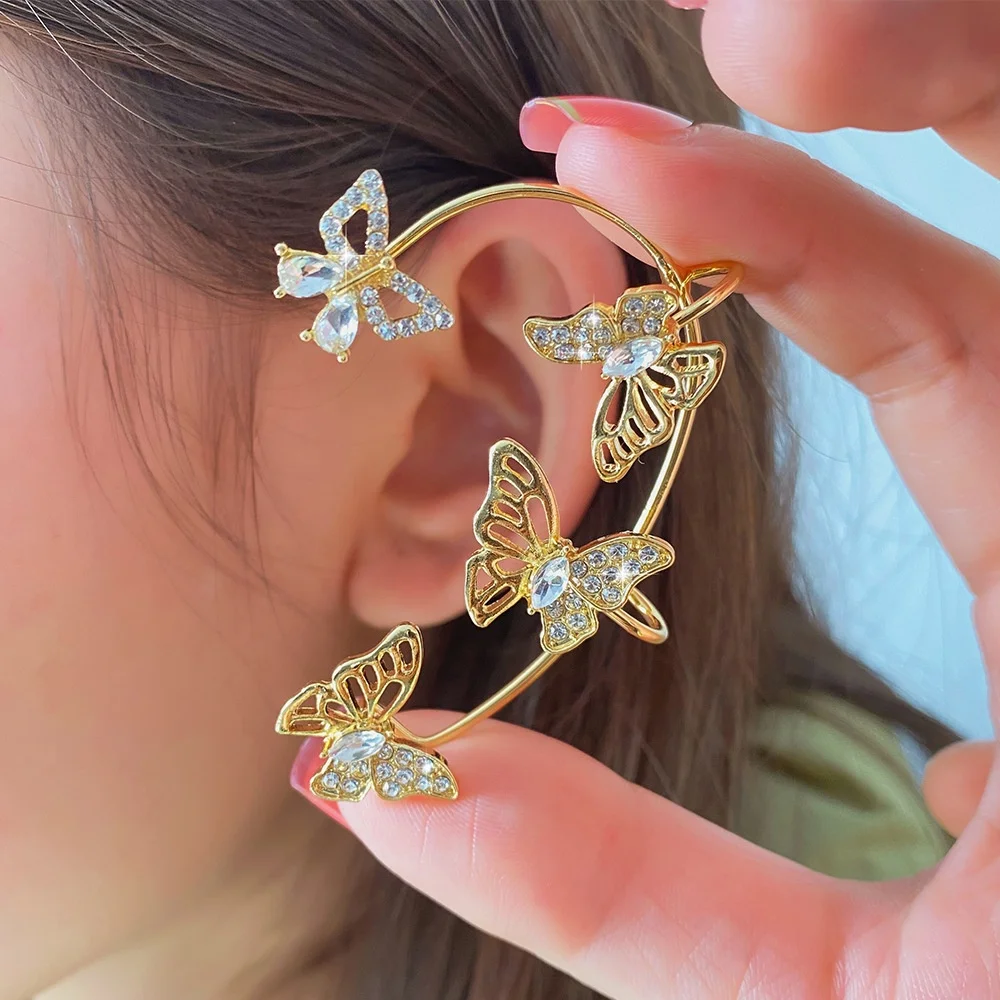 

Sparkling Butterfly Studded With Diamond Ear Clip Clip On Elderly Ear Rings fashion jewelry earrings