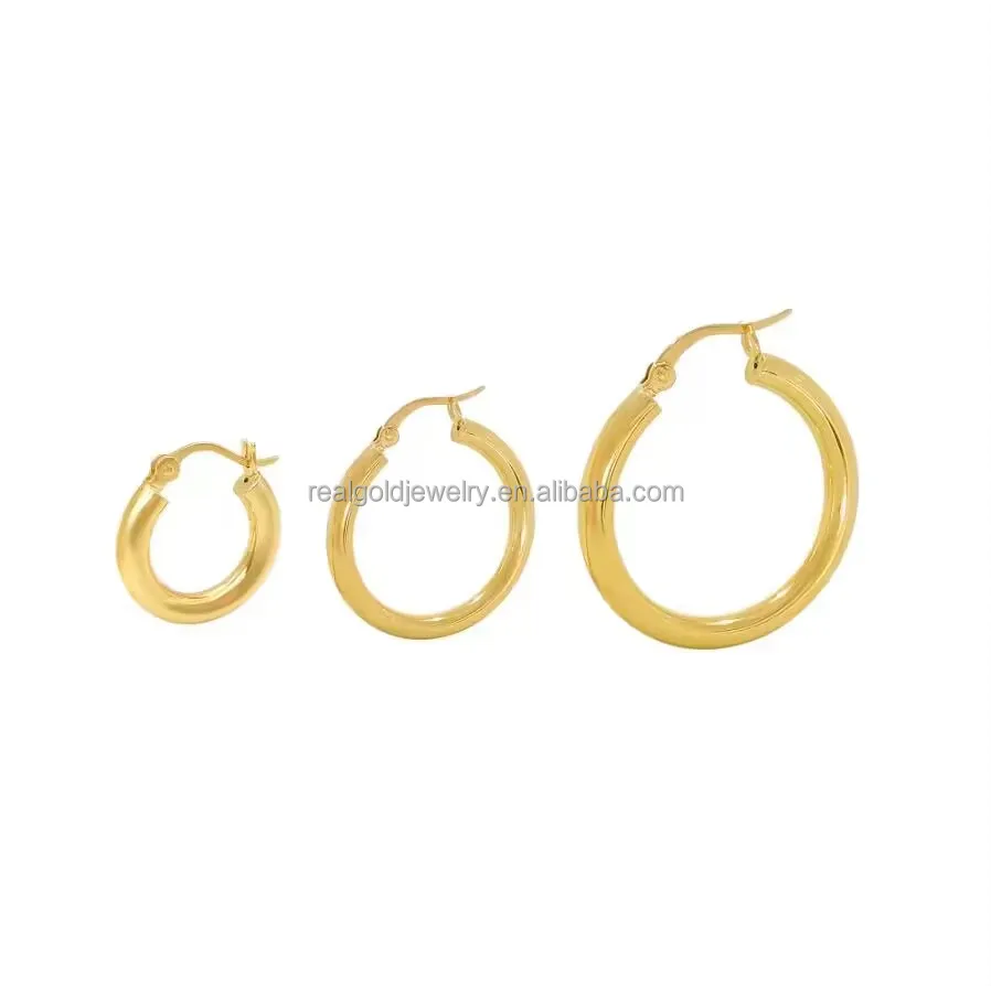 

Trendy 14K Pure Gold Earring Hoops Light Weight Real AU585 Hollow Hoops Fine Jewelry Earrings