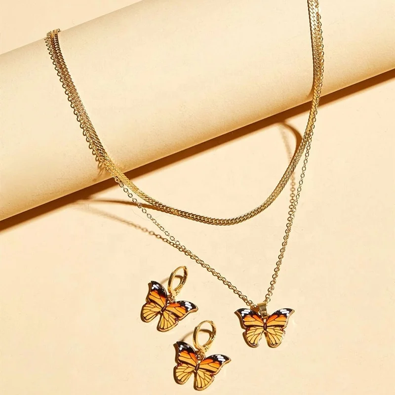 

New Colorful Acrylic Butterfly Drop Earrings Women's Earrings Necklaces Sets Fashion Jewelry Gifts For Women Girls Party Jewelry