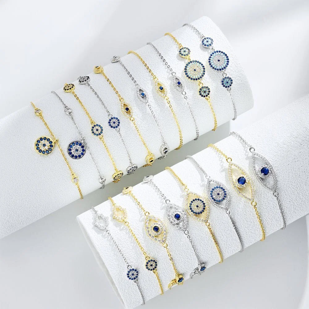 Trending Classic 925 Silver blue eyes bracelet Jewelry Zircon Evil Eye Bracelets 18k gold plated for women