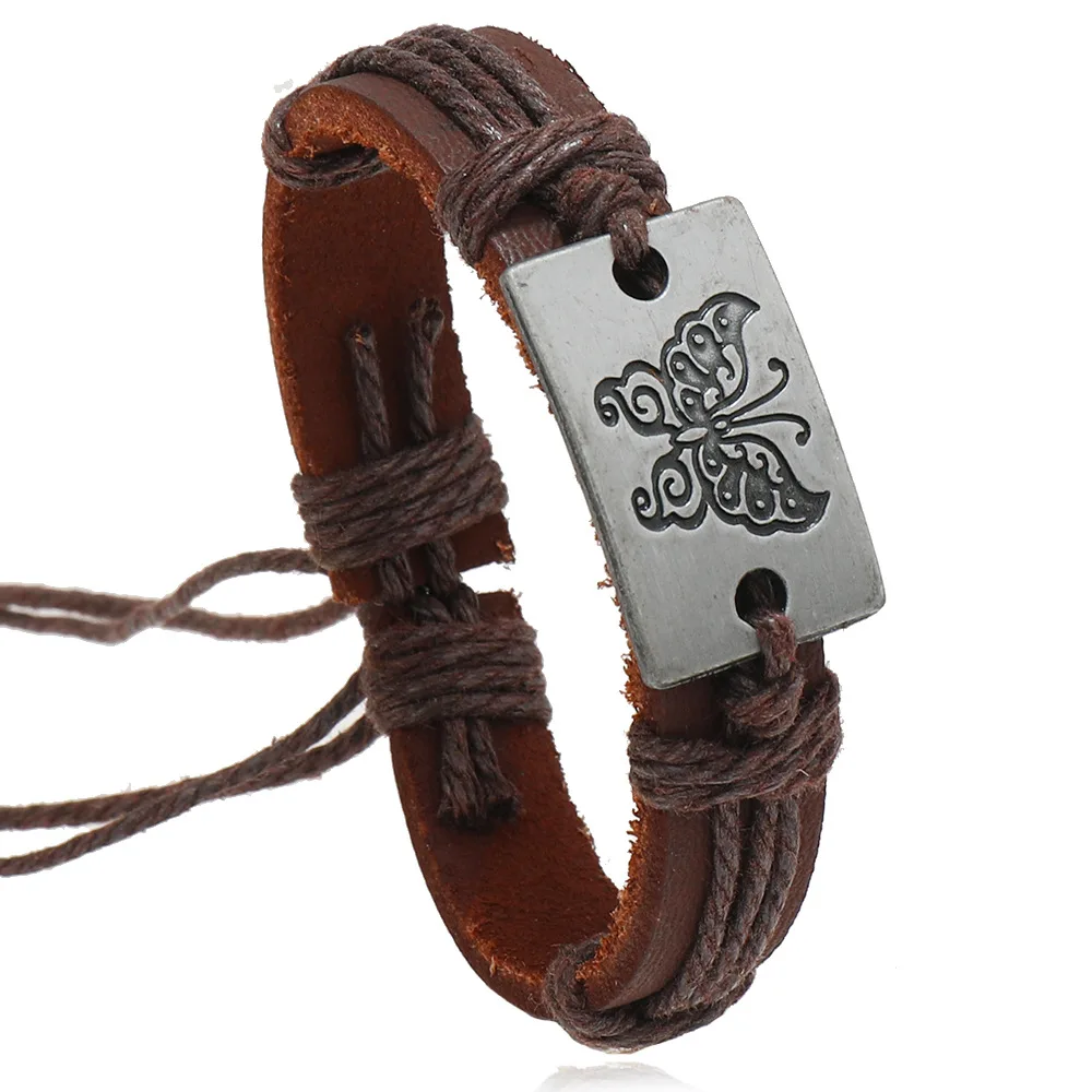New fashion jewelry metal butterfly handmade woven rope leather men women bracelets
