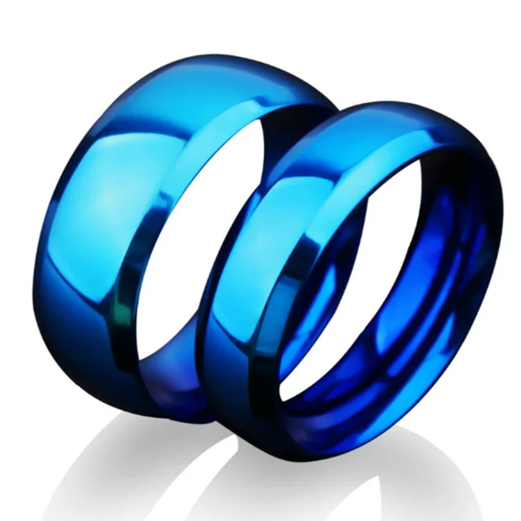 

Anti-Allergy Smooth Simple Design Stainless steel Blue Gold Black Finger Ring Couple Rings