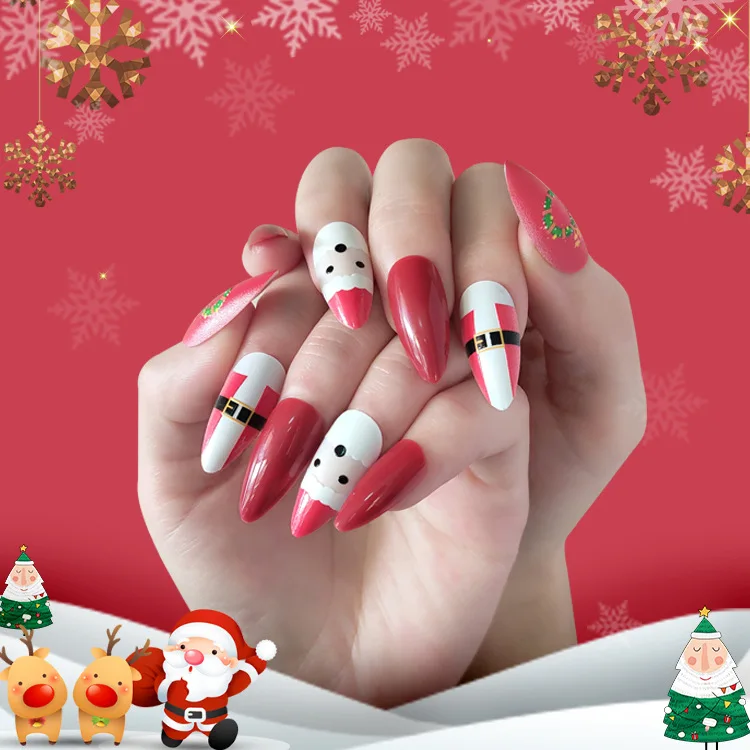 

almond Christmas press on nails sticker wholsale press on nails false nails press