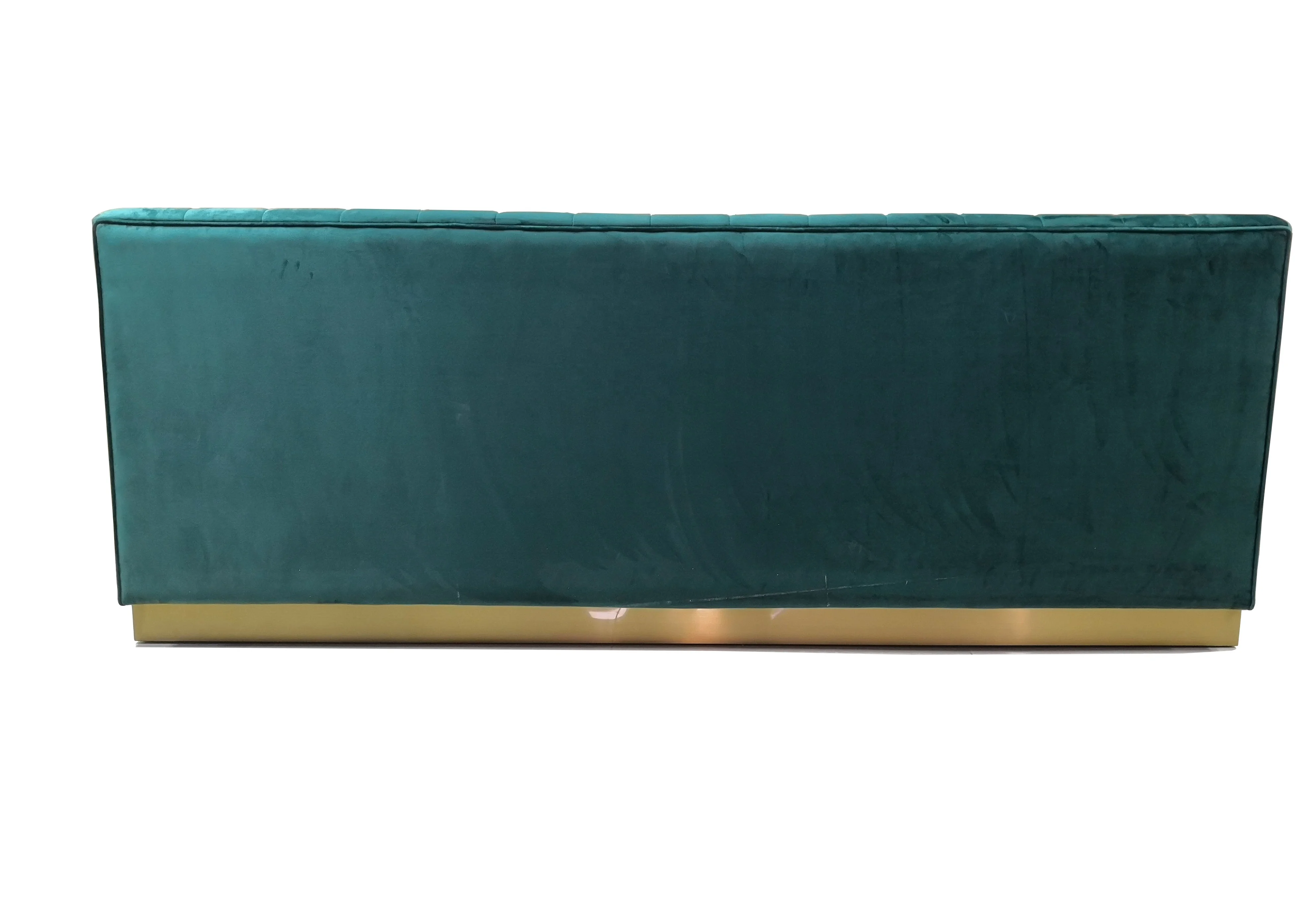 
Green velvet restaurant sofa booth seating custom make Long wall bench gold base restaurant furniture 
