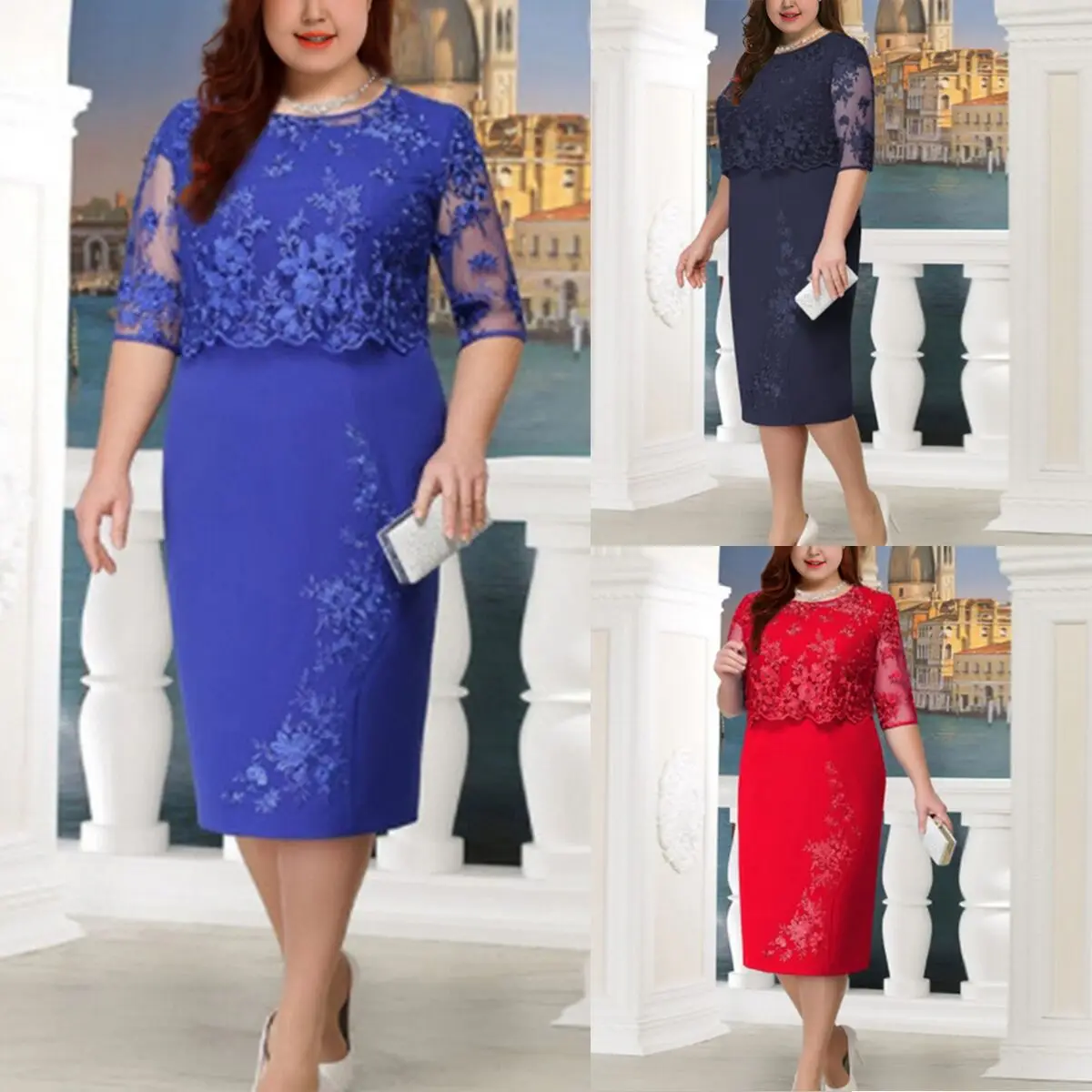 

Lace stitching plus size dress false two-piece set fat large casual dresses three colors and eight sizes in stock, Picture color