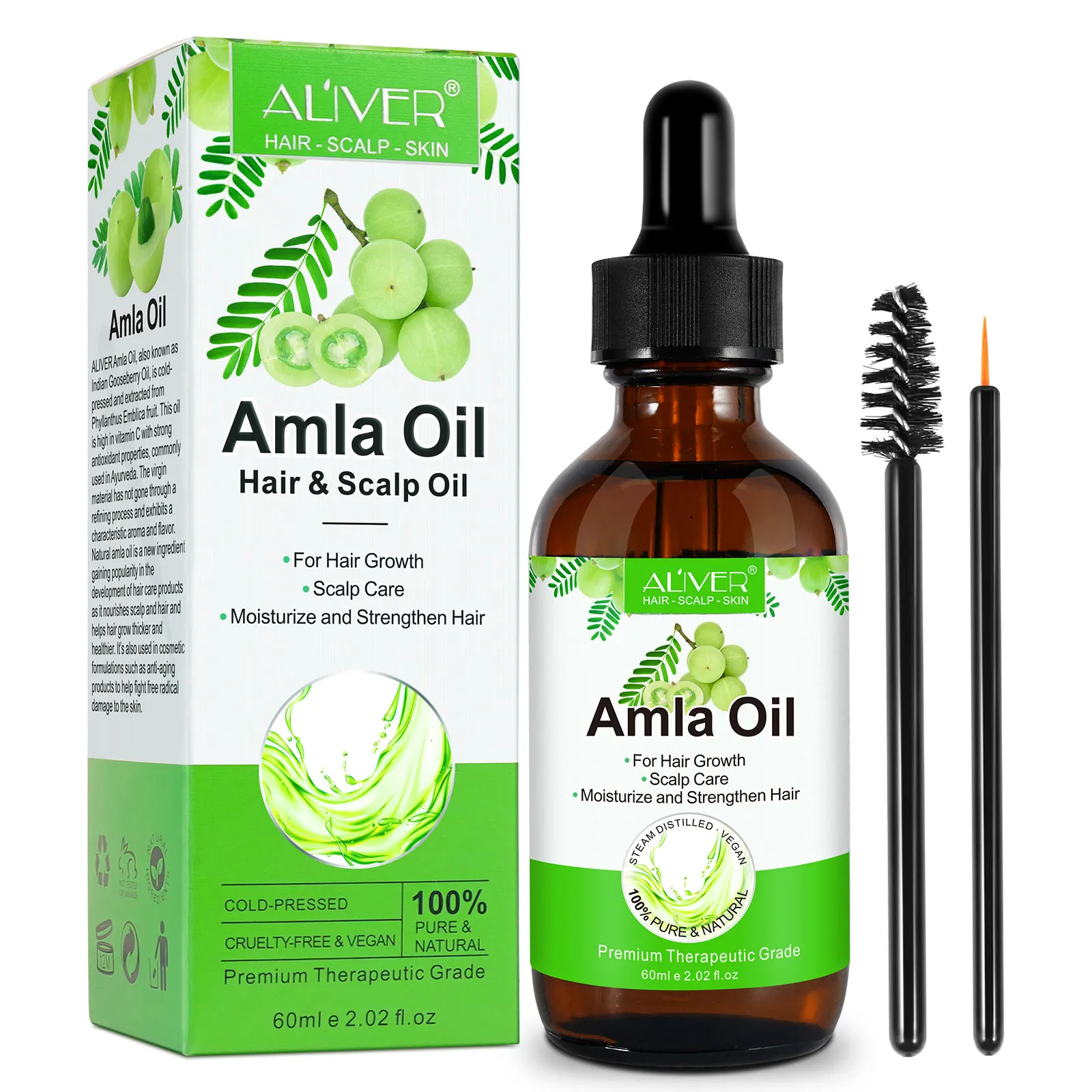 

ALIVER private label custom wholesale moisturize strengthen hair scalp care hair growth cold pressed 100 pure amla hair oil