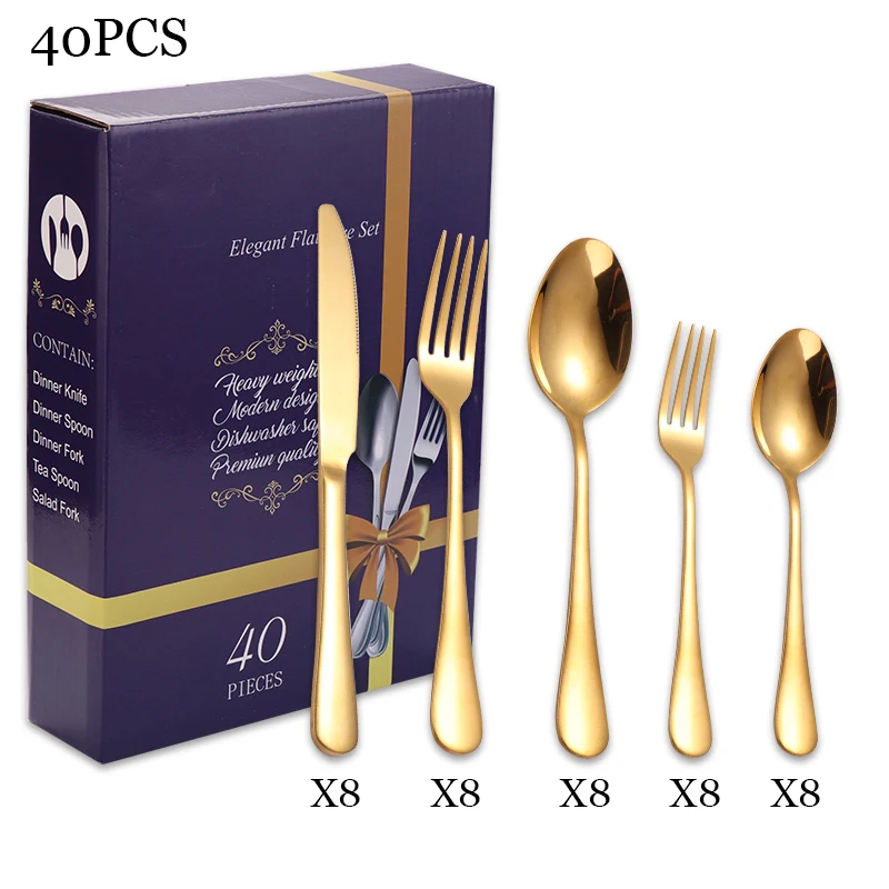 

Metal Rainbow Party Cutlery Sets With Gift Box With Color Box 18/10 Stainless Steel Cutlery Set Wholesale, Silver, gold, rose gold, blue, rainbow, black