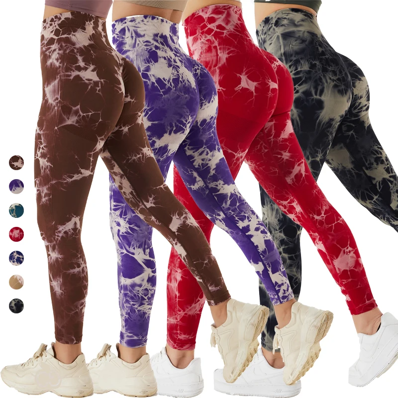 

Women High Waist Gym Fitness Pants Soft Slimming Butt Lifting Scrunch Tie Dye Yoga Leggings Wholesale, Black,brown,blue,green,purple,red,khaki