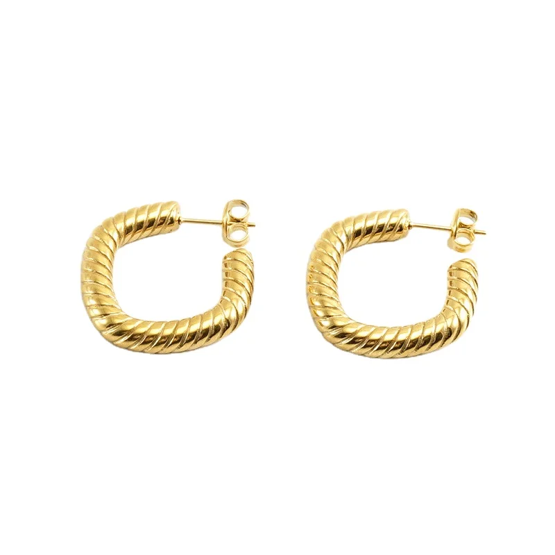 

2023 New Arrivals Twist 18K Gold Plated Geometric Solid Square Stud Earrings Stainless Steel Irregular Circle Hoop Earrings