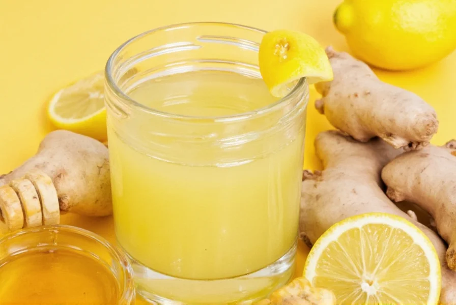 Ginger lemon honey tea in a mug with fresh ingredients