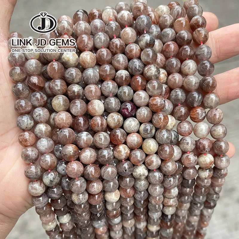 

6mm 8mm Natural Round Loose Spacer Gems Charm Bead 1A Black Sunstone Moonstone Beads For Jewelry Making