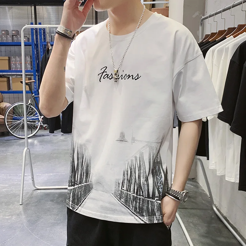 

Short sleeve t-shirt men's ins Korean loose bottomed shirt fashion T-shirt