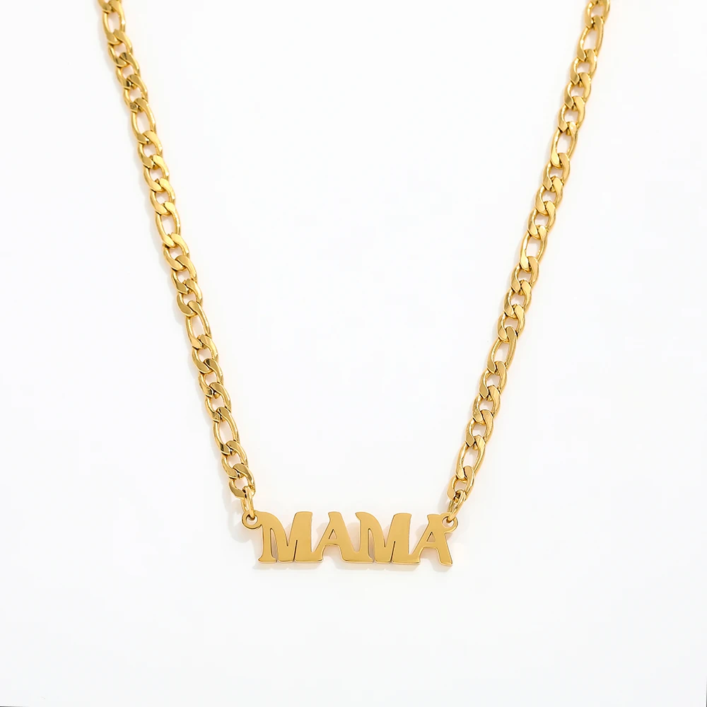 

Joolim Jewelry 18K Gold Plated Stainless Steel Mama Letter Pendant Figaro Chain Necklace Wholesale Gift