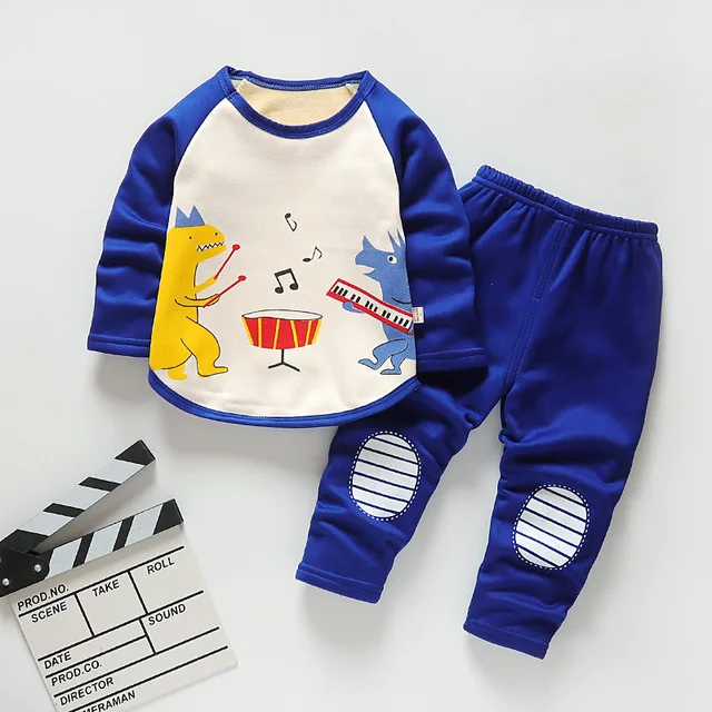 

Winter baby fleece-lined pajamas children thermal cotton pajamas 100%cotton pyjamas sets boys girls underwear, As picture