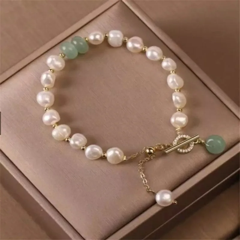 

Minimalist Adjustable OT Buckle Bracelet Gold Plated Bracelet Fresh Water Pearl Bracelet For Women