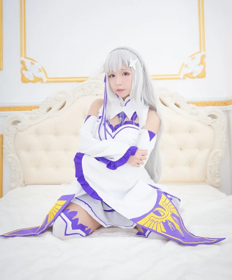 

2021 Full set Emilia Dress Re Zero Cosplay Sets Wig Women Cosplay Dress Emilia costume Anime Cosplay Party Halloween Party, Picture