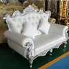 Silver frame white leather double seat throne chair