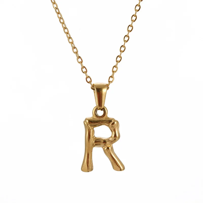 

Hip Hop Gold Plated Jewelry Bamboo Capital Letter Pendant Necklace 26 Letter Necklace Wholesale 2021, Like picture
