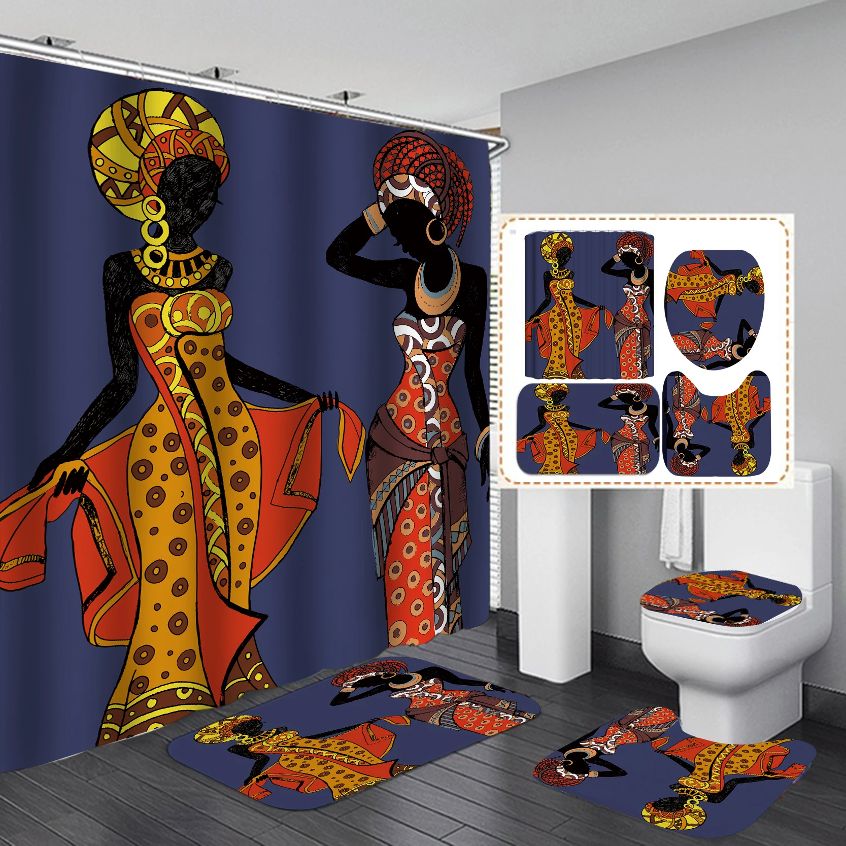 

Fashion African Women Girl Digital Print Design 100%Polyester Bathroom Waterproof Fabric Shower Curtain, Shower Curtain Set/, Customized color