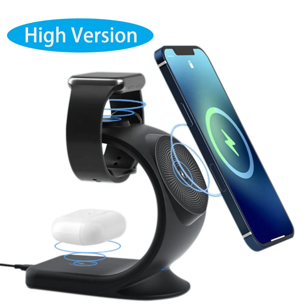 

High Version Magnetic holder 15W Multifunctional Fast chargers 3 in 1 wireless charging plug 13 Pro Watch Phone Charger Station