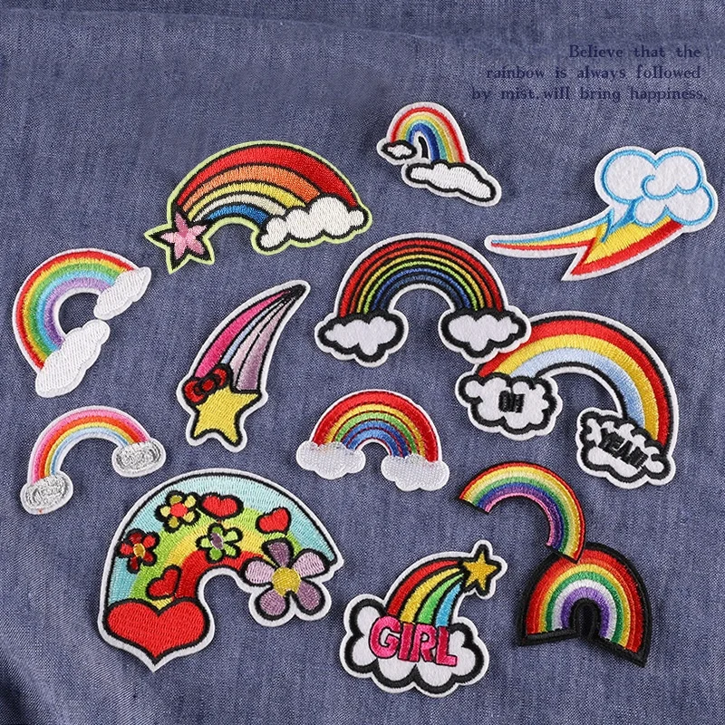 

DIY embroidery patch wholesale iron on backing embroidered rainbow patch