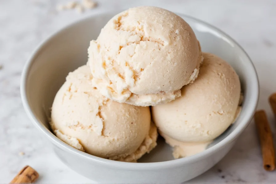 Step-by-step photos showing cinnamon ice cream churning process in ice cream maker