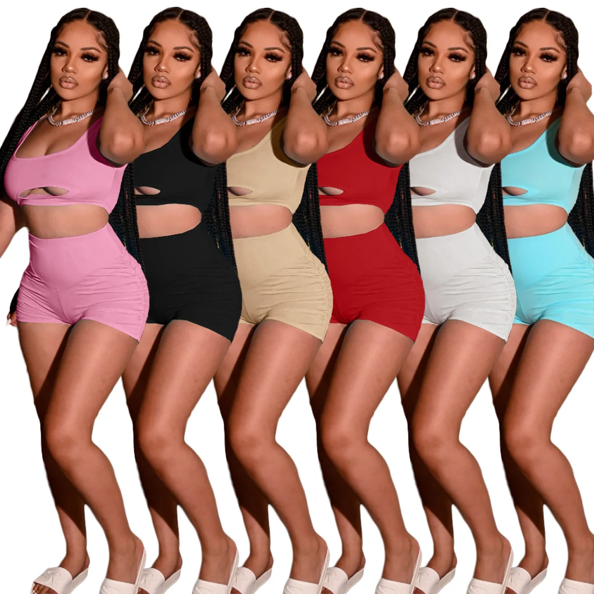 

Wholesale Clothing Leisure Sports Pleated Large Women's Shorts Two-Piece Set Plus Size