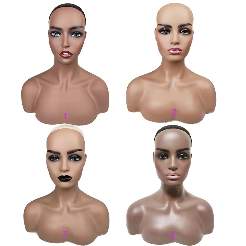 

Wig Mannequin Head And Bust Realistic Female Bald Wig Display Stand Afro Mannequin Head with Shoulders, As the picture
