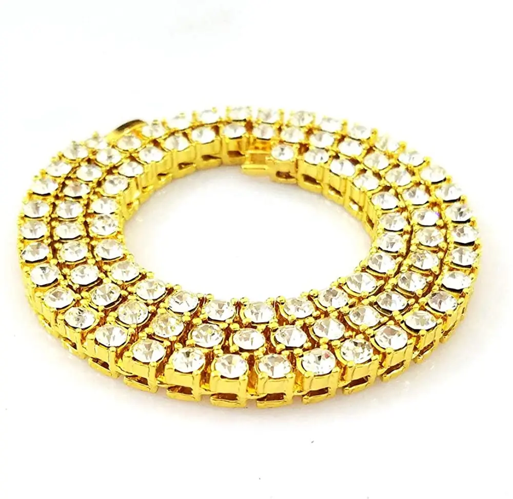 

Silver Gold Multicolored Iced Out Fake Diamond Tennis Chain for Men and Women