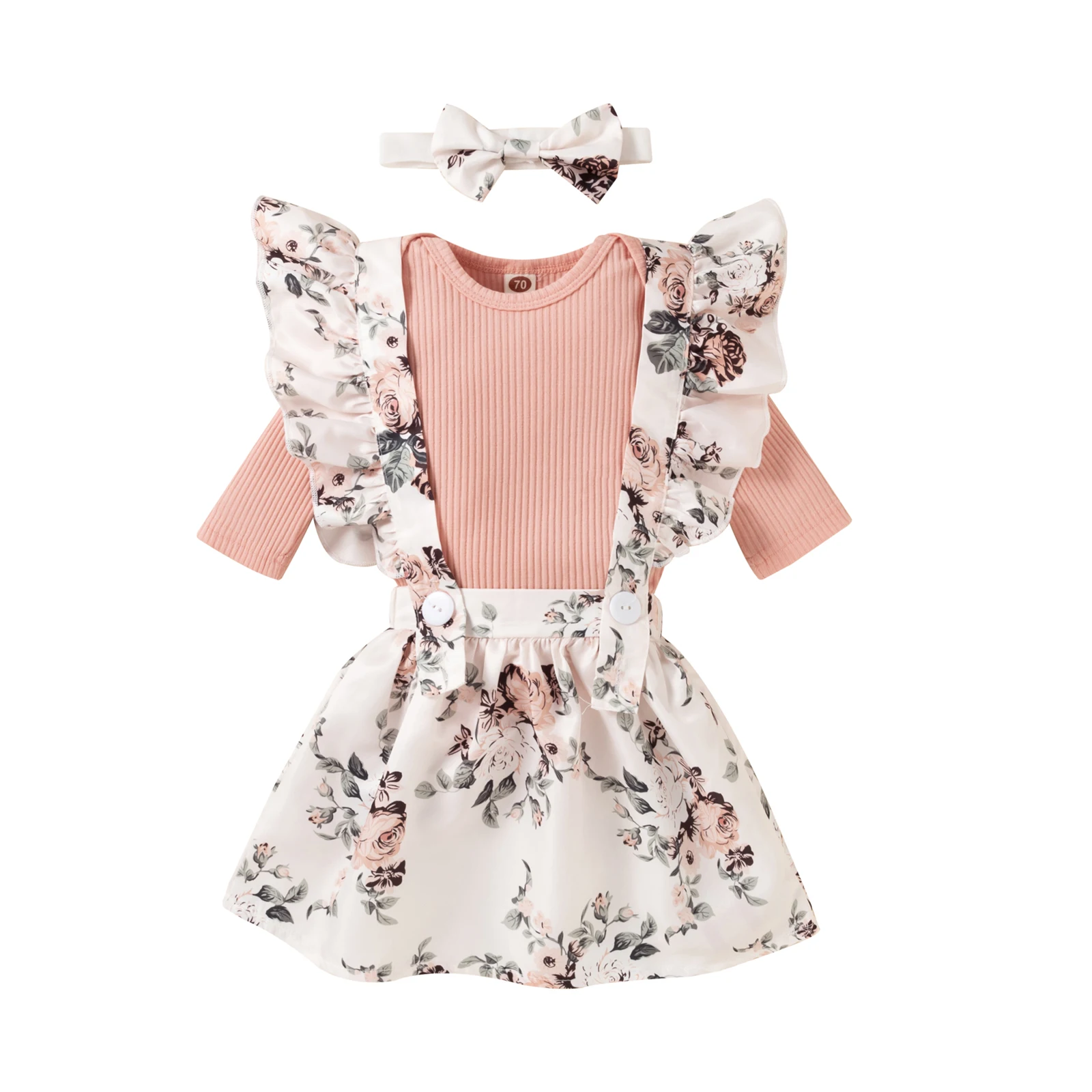 

Floral printed suspender skirt girl princes dresses fly long sleeve sweater kids baby dress clothing set