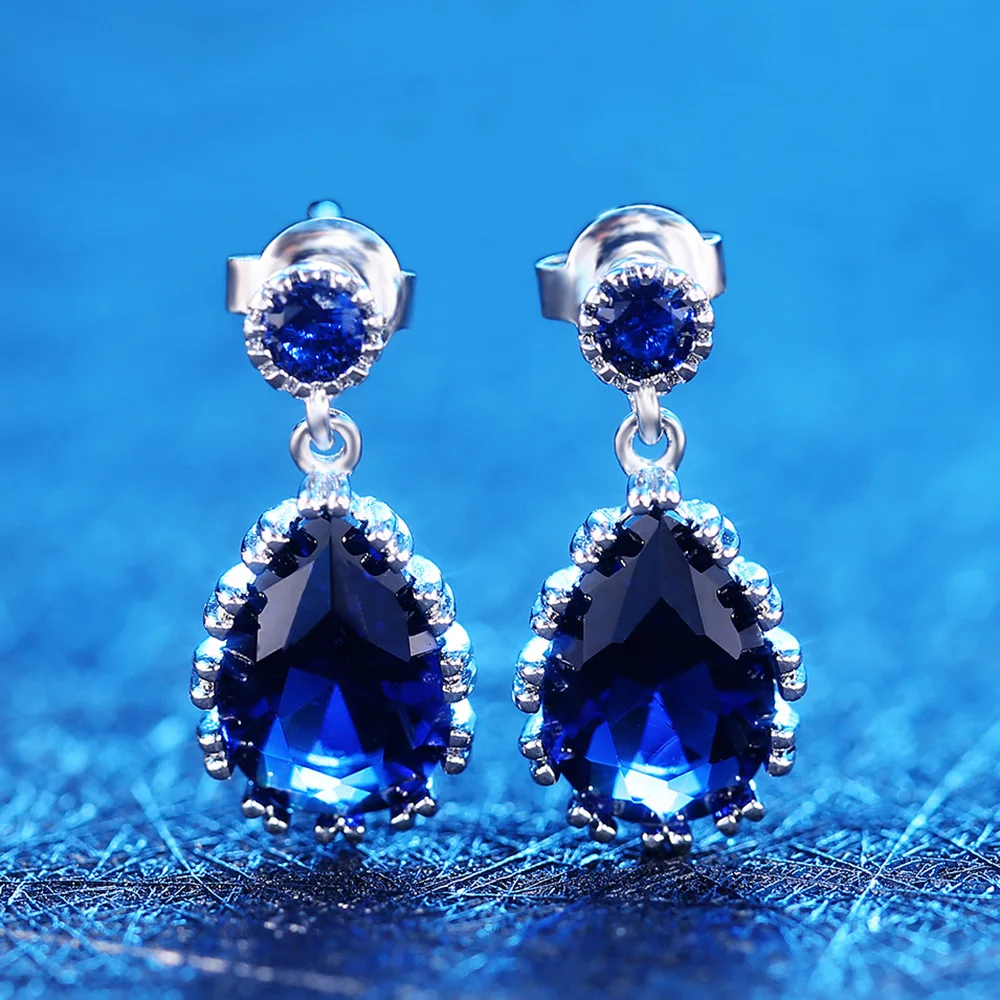 

CAOSHI Vintage Marquise Silver Dangle Drops Earings for Women Water Drop Blue Zircon Pear Earrings Wedding