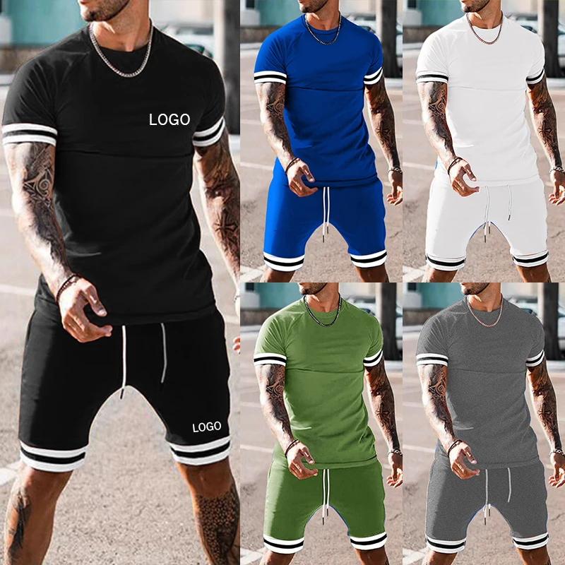 

2022 Custom Logo Sweatsuit Tracksuit Private Label Sweat Track Suit Set Shorts Pants Men Summer T Shirt And Short Set For Men