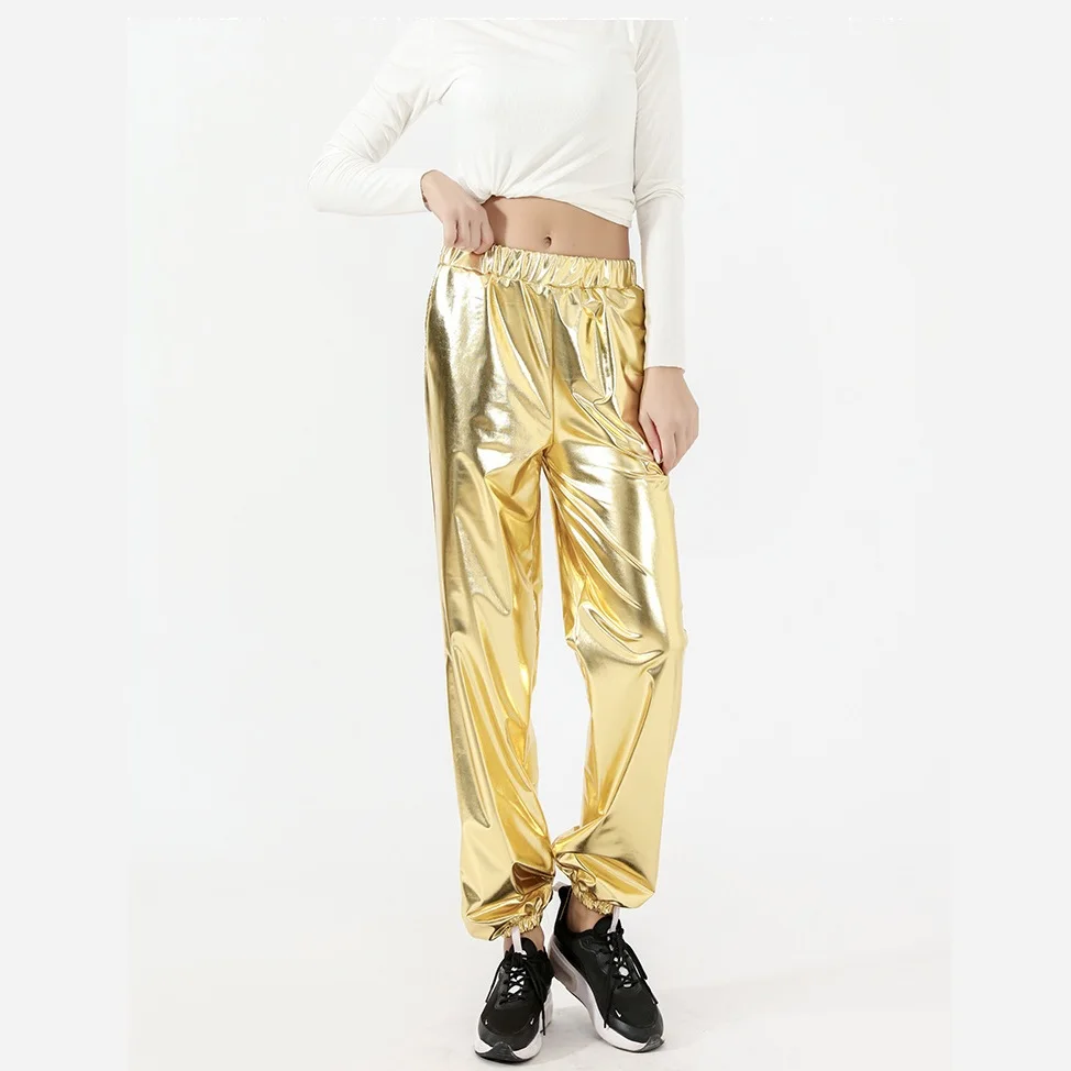 

athletic pants women outdoor silver metallic leather loose pants, Customized color