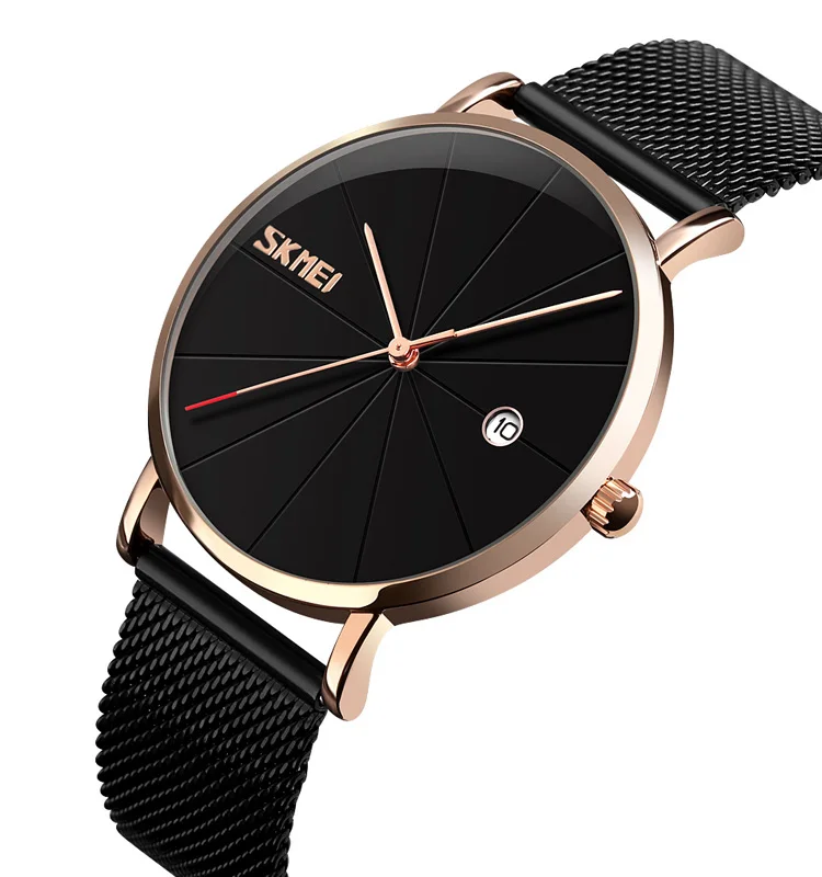 

New watch custom logo SKMEI 9183 Men quartz watch mesh stainless steel band custom watch