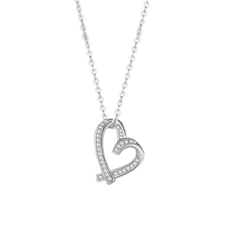 

Cute Lovely 925 Sterling Silver Cubic Zirconia Pave Hollow Love Heart Shape Pendant Necklace for Girls