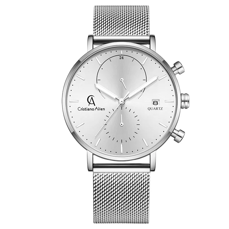 

Custom 2022 Cristiano Aillen Quartz Business Classic Trendy stainless steel leather men watch luxury watch bands mens watch