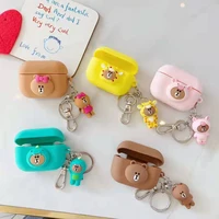 

Cute 3D cartoon pink little bear with keychain doll earphone silicone case for apple airpods pro air pods 3 bluetooth cover case