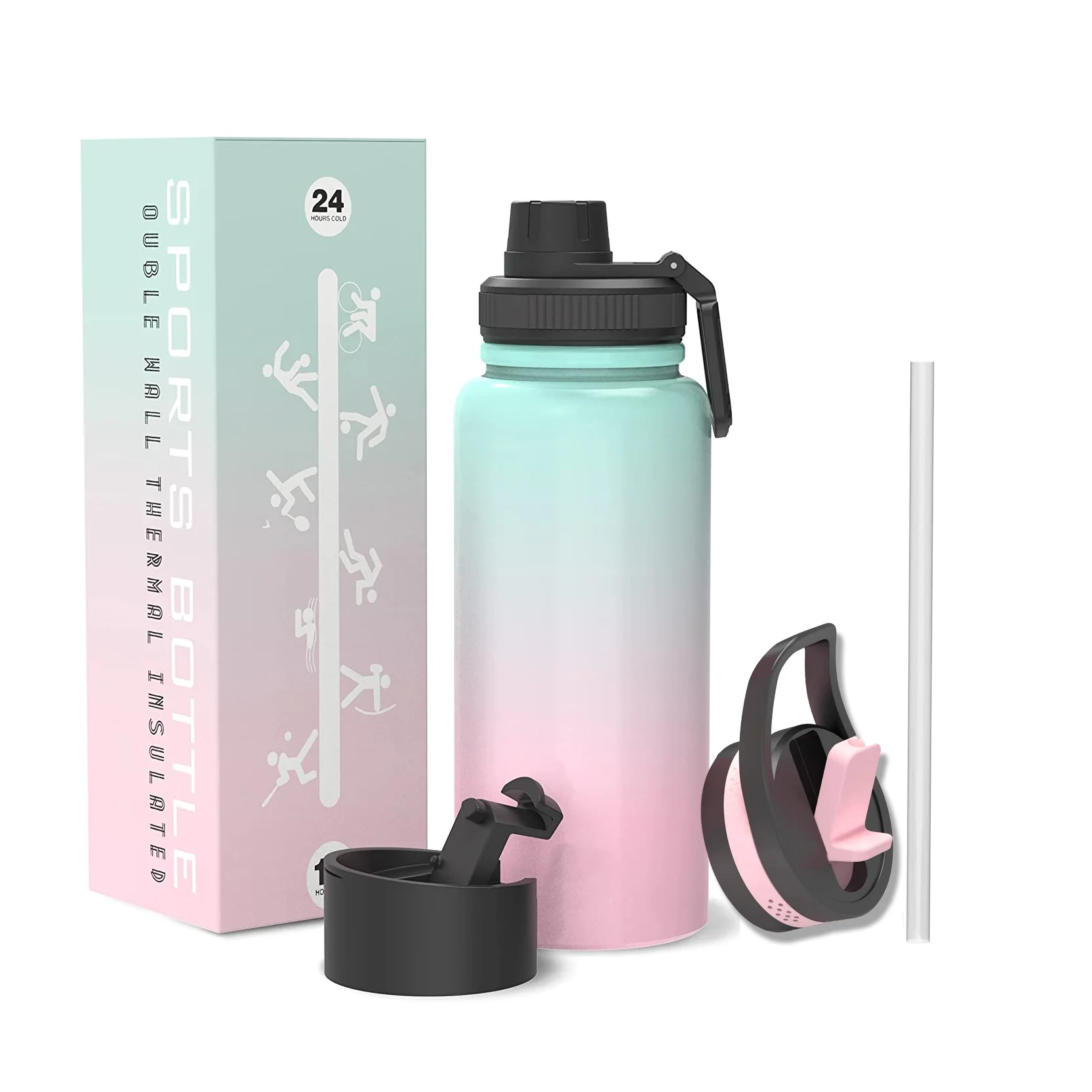

Eco-Friendly Double Wall Custom Logo Wide Mouth Vacuum Insulated Drink Flask Stainless Steel Water Bottle Sports