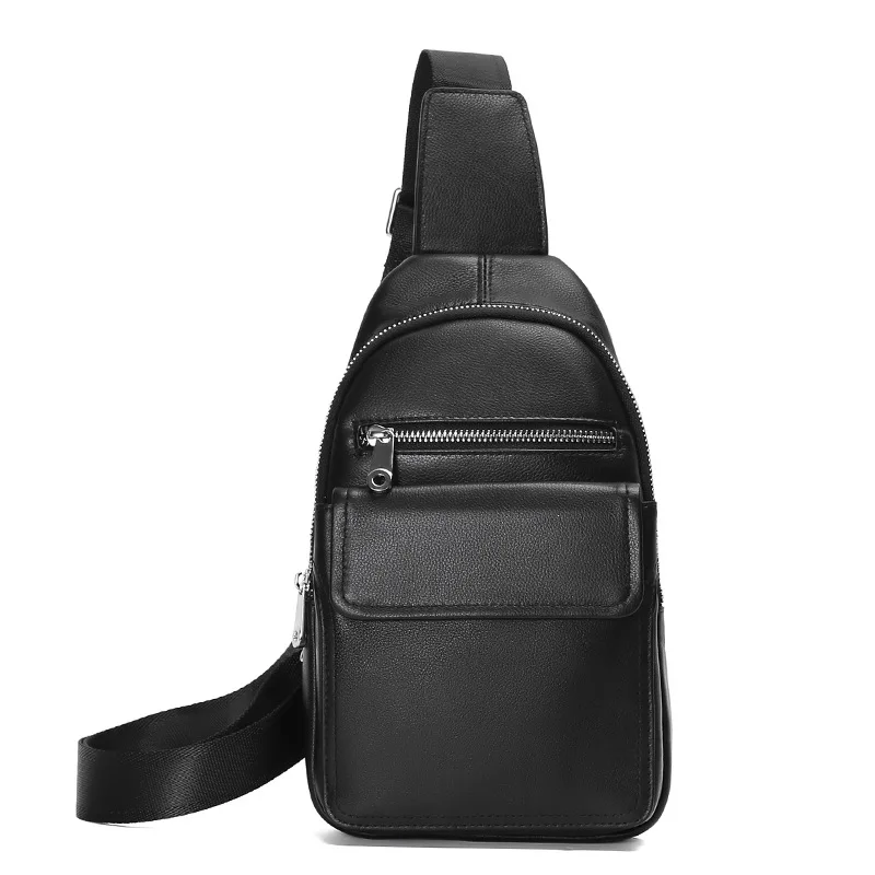 

Custom Waterproof Genuine Leather messenger sling bag outdoor crossed leather men chest bag, Black