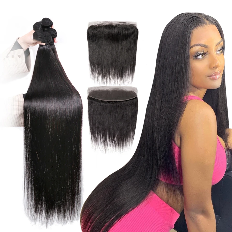 

Wholesale body wave Cuticle Aligned Hair Virgin Human Hair Mink Brazilian Hair Straight 3 Bundles With Lace Frontal