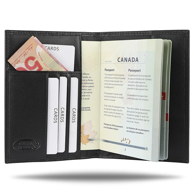 

Travel Passport Folder Cover Wallet Customized Embossing Logo PU Leather Passport Holder, Black