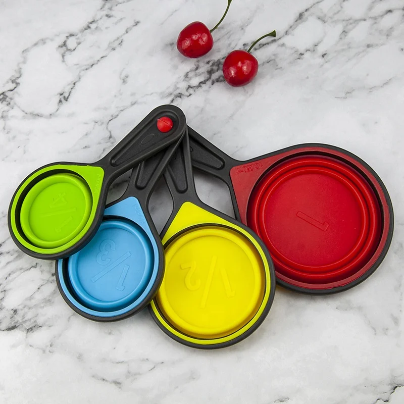 

Wholesale 8 Psc Multiple Sizes Portable Silicone Measurement Cup and Spoon Kitchen Accessories Set for Baking Cooking, Purple, red, green, yellow