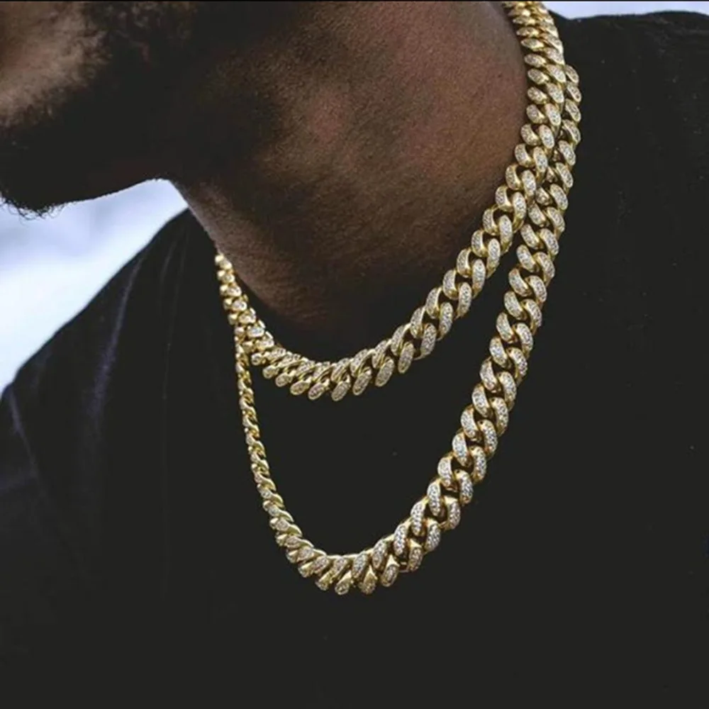 

Custom 18K Gold Silver Hip Hop Jewelry Diamond Iced Out Cuban Link Chains Necklace For Men, Picture shows