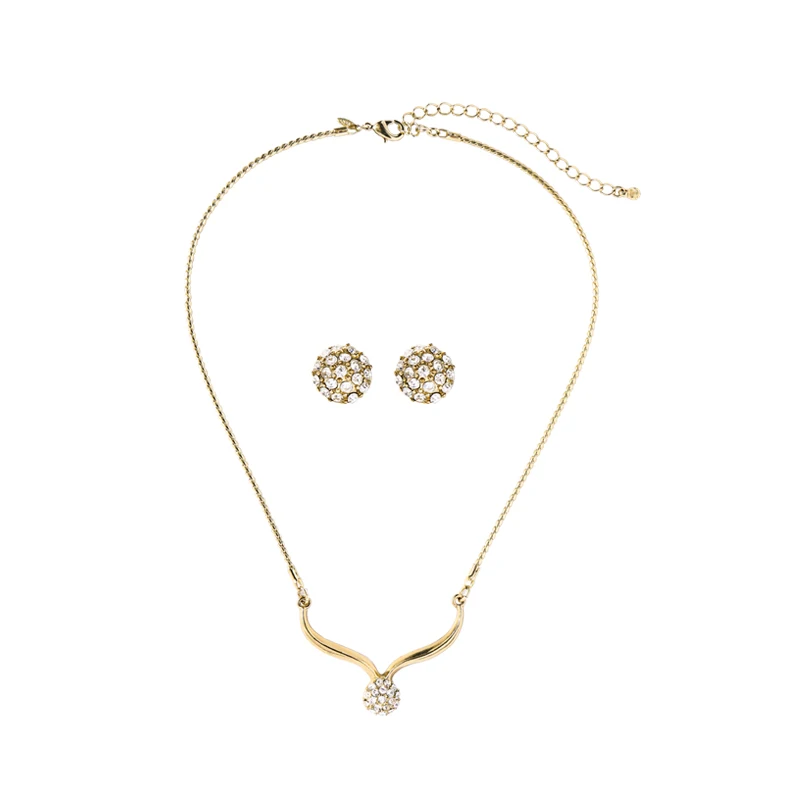 x9122125 Korea Simple Fashion Jewellery Gold Plated Crystal Stone Chain Women 2020 Stud Earrings And Necklaces Set