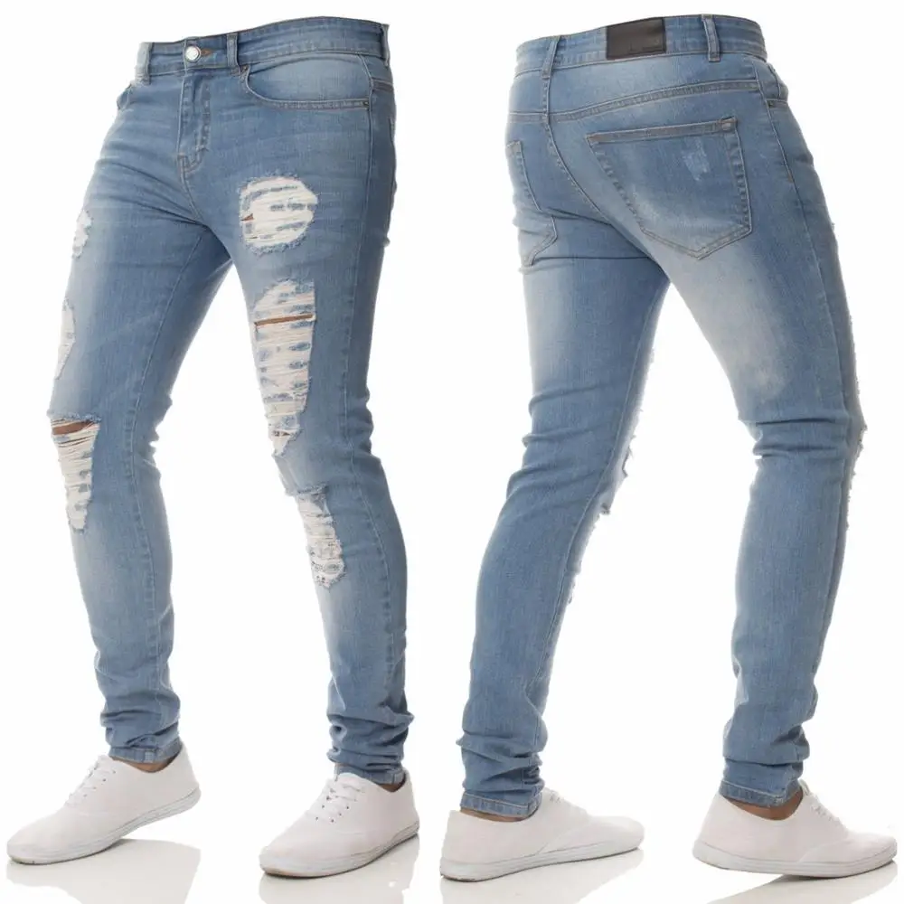 wholesale slim fit jean pants plaid ripped jeans for men