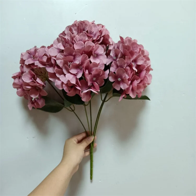 

High Quality U-3219 Artificial Silk 5 Forks Hydrangea Bouquet Flower For Wedding Decoration