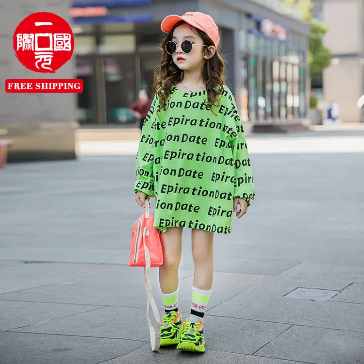 

Girls Sweatshirt Letter Long Sleeve Dress Long T shirt 2020 Autumn New Dress